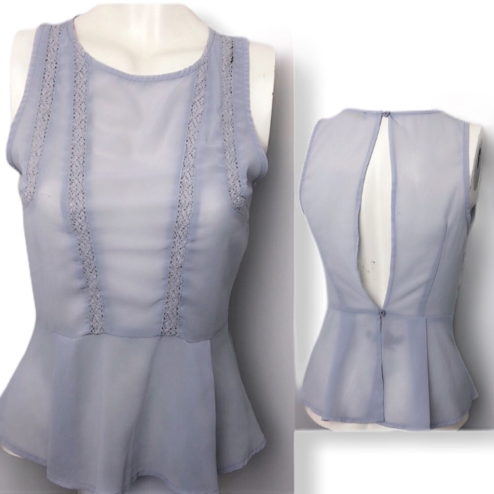 Finn & Clover Gray Sheer Open Back Peplum Top Size S